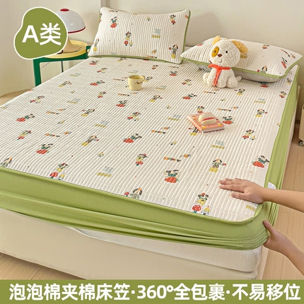 91家纺网 家纺一手货源 找家纺 恬澳家纺 2025新款A类泡泡棉夹棉印花床笠 艾丽-嗨皮狗