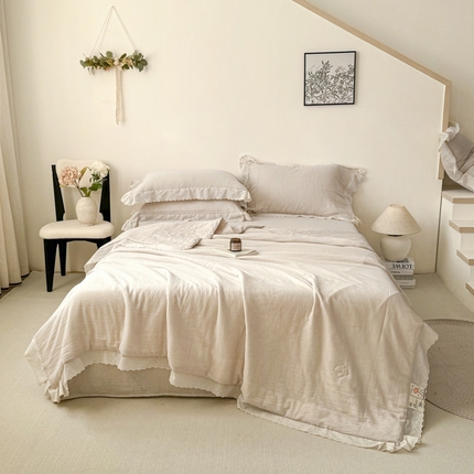 91家纺网 家纺一手货源 找家纺 （总）2025新款全棉双层皱皱沙纯色花边30%大豆夏凉被纯棉夏被被子被芯