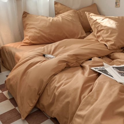2025新款40支长绒棉ins美拉德色系纯色全棉四件套床笠极简三件套纯棉四件套系列--四件套 琥珀色