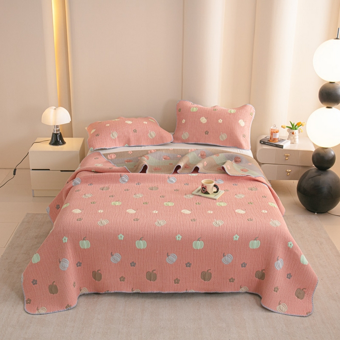 91家纺网 家纺一手货源 找家纺 手艺人2025新款A类宝宝四季全棉提花双面可铺盖床盖榻榻米炕盖炕垫盖毯AC01-AC10 AC08粉