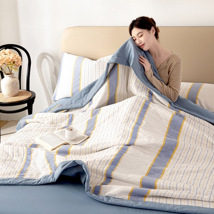 2025新款全棉水洗棉提花100%棉花被夏凉被纯棉夏被被子被芯 简凝-蓝