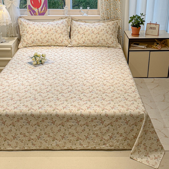 91家纺网 家纺一手货源 找家纺 2025春夏新款全棉花卉系列印花床单 露丝