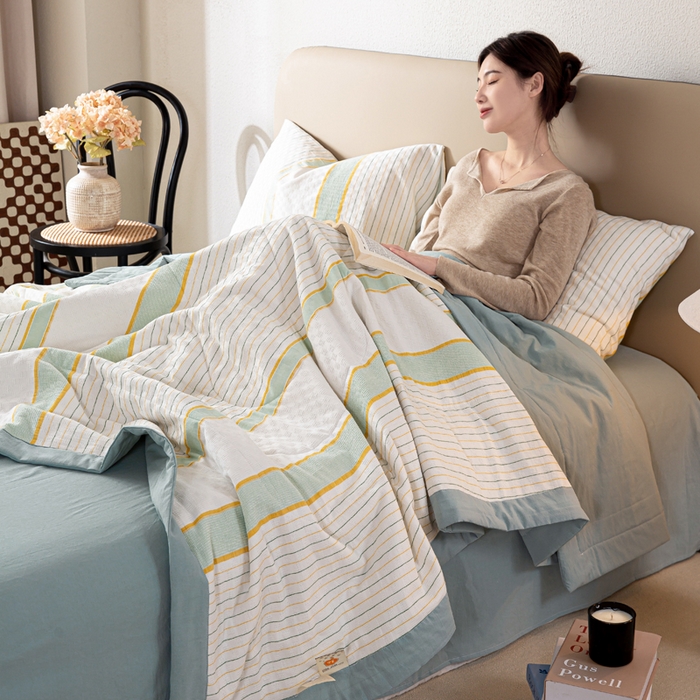 91家纺网 家纺一手货源 找家纺 2025新款全棉水洗棉提花100%棉花被夏凉被纯棉夏被被子被芯 简凝-湖兰