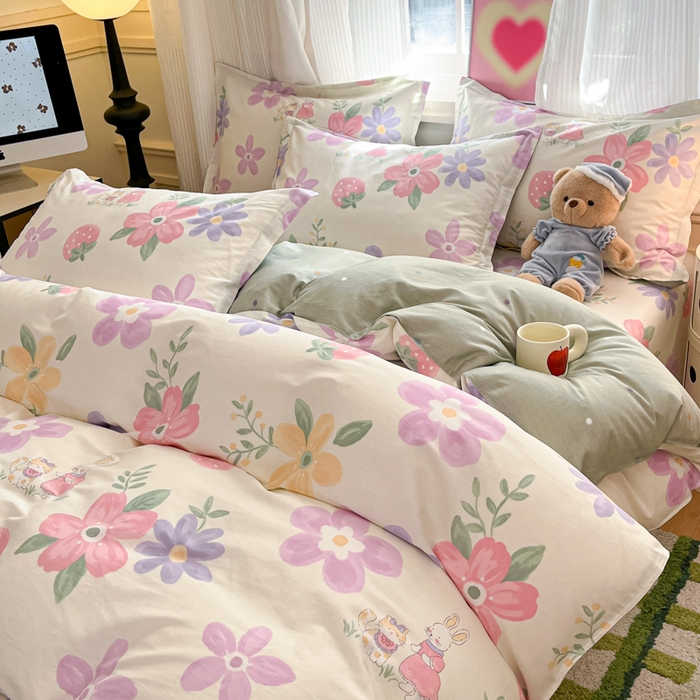 91家纺网 家纺一手货源 找家纺 2025新款全棉印花小清新单品系列-四件套（提供买家秀） 斑彩花园