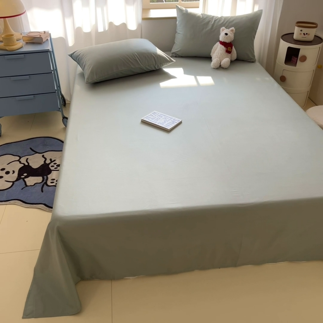 91家纺网 家纺一手货源 找家纺 泽西家纺+V17798841158发大图 2025新款A类全棉13376单品床单 豆绿