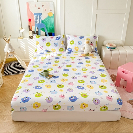 温眠 2025新款A类亲肤水洗棉可爱卡通印花床笠 小怪兽