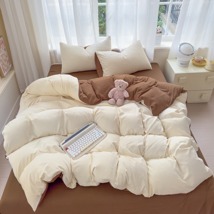 优佳优品 2024新款亲肤水洗棉纯色四件套莫卡维尼