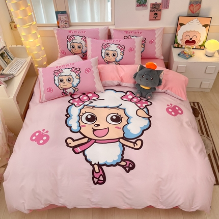 91家纺网 家纺一手货源 找家纺 金爱家 2025新款纯棉数码印花系列四件套 甜蜜时刻