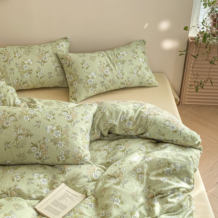 91家纺网 家纺一手货源 找家纺 2025新款A类母婴级有氧全棉纯棉双层纱纯棉印花四件套 场景一 乐枝