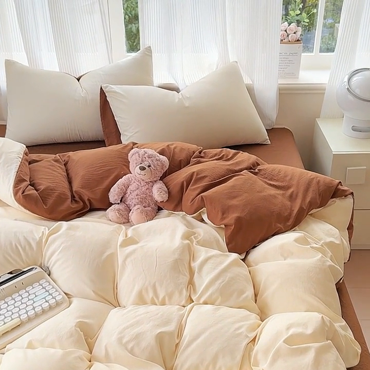 91家纺网 家纺一手货源 找家纺 优佳优品 2024新款亲肤水洗棉纯色四件套莫卡维尼