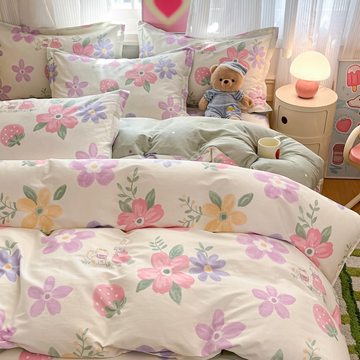 91家纺网 家纺一手货源 找家纺 2025新款全棉印花小清新单品系列-四件套（提供买家秀） 斑彩花园