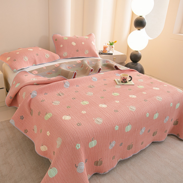 91家纺网 家纺一手货源 找家纺 手艺人2025新款A类宝宝四季全棉提花双面可铺盖床盖榻榻米炕盖炕垫盖毯AC01-AC10 AC08粉