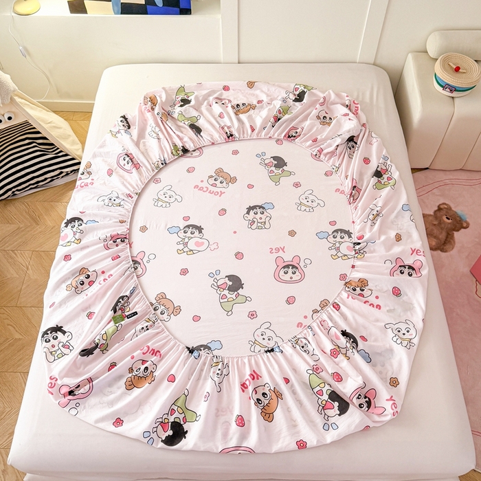 91家纺网 家纺一手货源 找家纺 温眠 2025新款A类亲肤水洗棉可爱卡通印花床笠 调皮小新