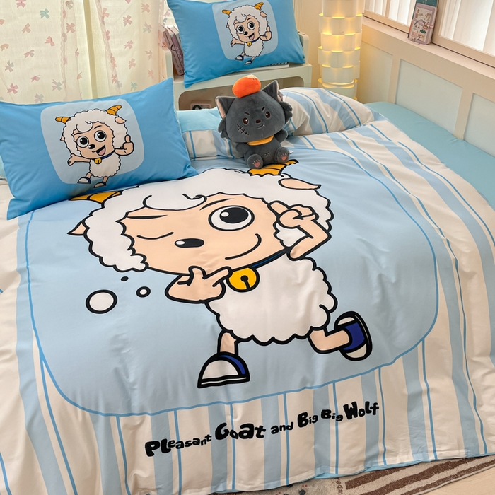 91家纺网 家纺一手货源 找家纺 金爱家 2025新款纯棉数码印花系列四件套 羊先生