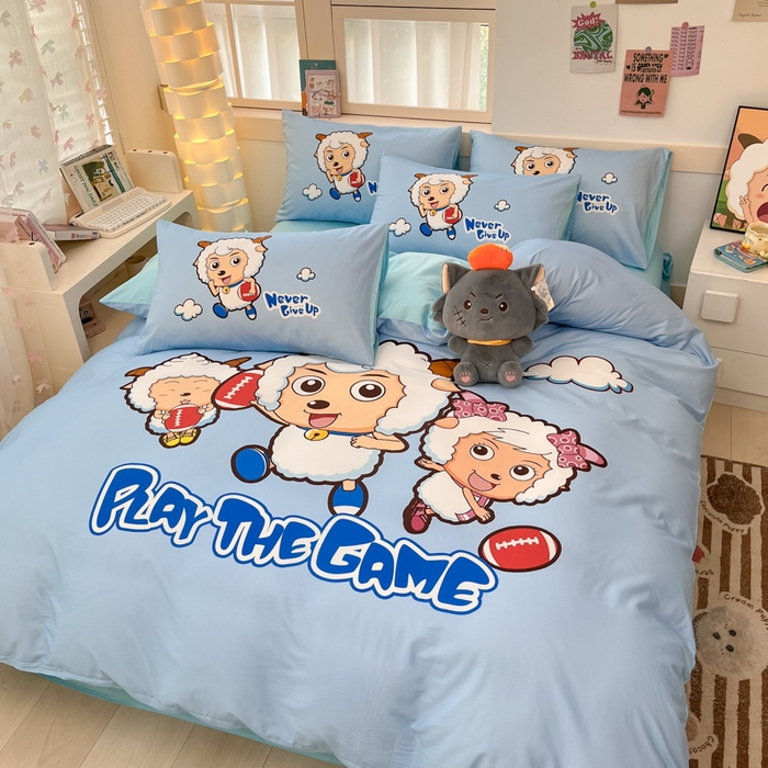 91家纺网 家纺一手货源 找家纺 金爱家 2025新款纯棉数码印花系列四件套 亲亲伙伴