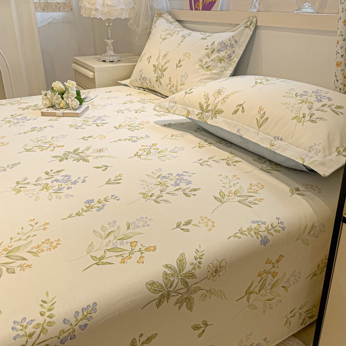 91家纺网 家纺一手货源 找家纺 2025春夏新款全棉花卉系列印花床单 沁园春