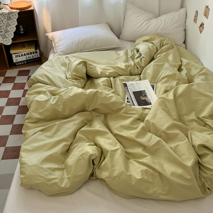 91家纺网 家纺一手货源 找家纺 2025新款40长绒棉ins美拉德色系纯色全棉单品四件套床笠四件套系列--单被套 抹茶色