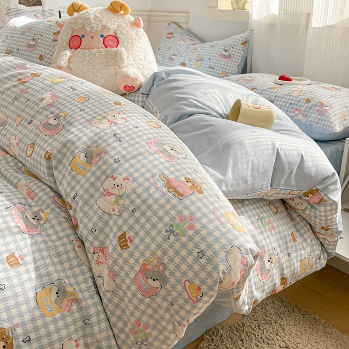 91家纺网 家纺一手货源 找家纺 西引力 2025开春新款全棉印花四件套单被套系列 狗狗派对