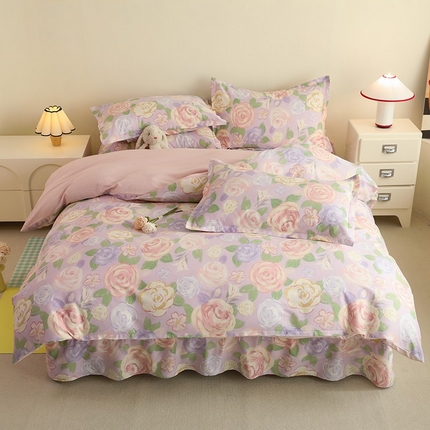 八十八家纺 2025新款全棉12868床裙款四件套花幽兰