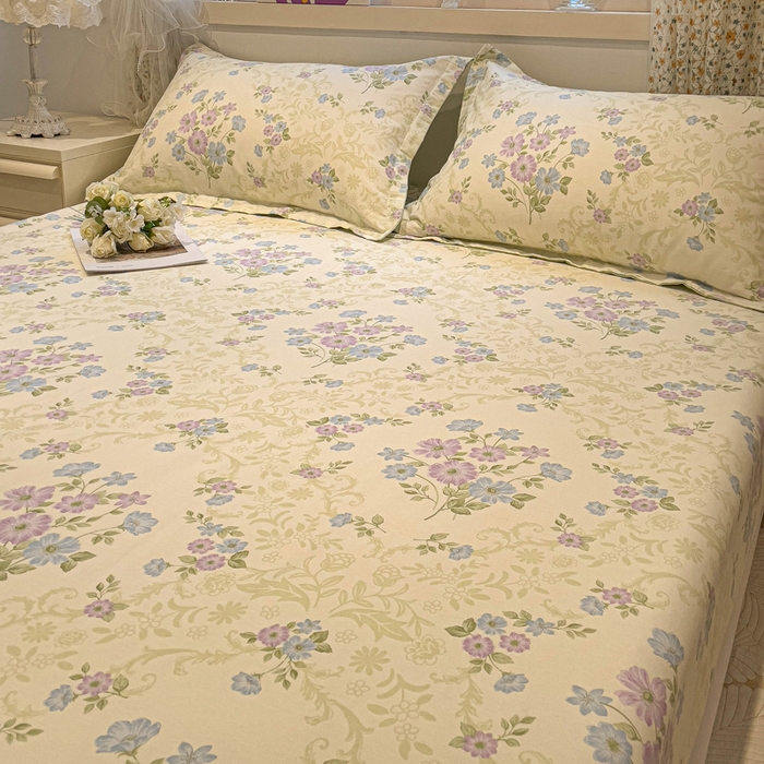 91家纺网 家纺一手货源 找家纺 2025春夏新款全棉花卉系列印花单床笠 岸边花语