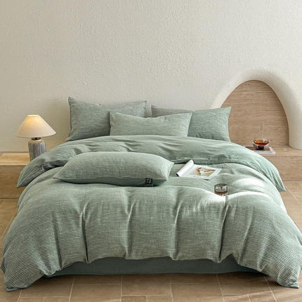 91家纺网 家纺一手货源 找家纺 618家纺 2025新款全棉色织水洗大提花纯棉长绒棉四件套-简雅 简雅-太空灰