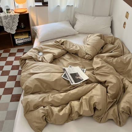 91家纺网 家纺一手货源 找家纺 2025新款40长绒棉ins美拉德色系纯色全棉单品四件套床笠四件套系列--单被套 奶茶色