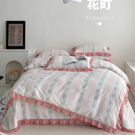 91家纺网 家纺一手货源 找家纺 （总）佰织鑫家居 2025新款全棉法式砂洗棉花床盖款被套四件套