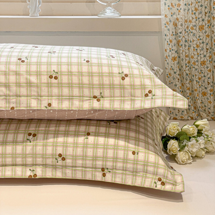 91家纺网 家纺一手货源 找家纺 2025春夏新款全棉花卉系列印花单枕套 酸甜樱桃