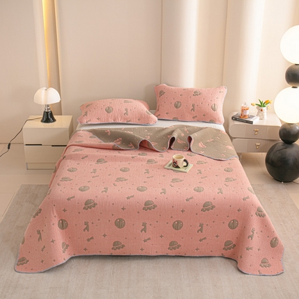 手艺人2025新款A类宝宝四季全棉提花双面可铺盖床盖榻榻米炕盖炕垫盖毯AC01-AC10 AC07粉