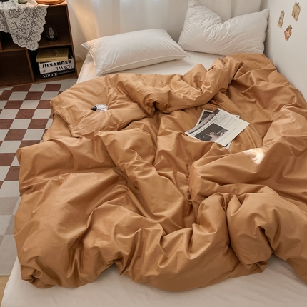 2025新款40长绒棉ins美拉德色系纯色全棉单品四件套床笠四件套系列--单被套 琥珀色