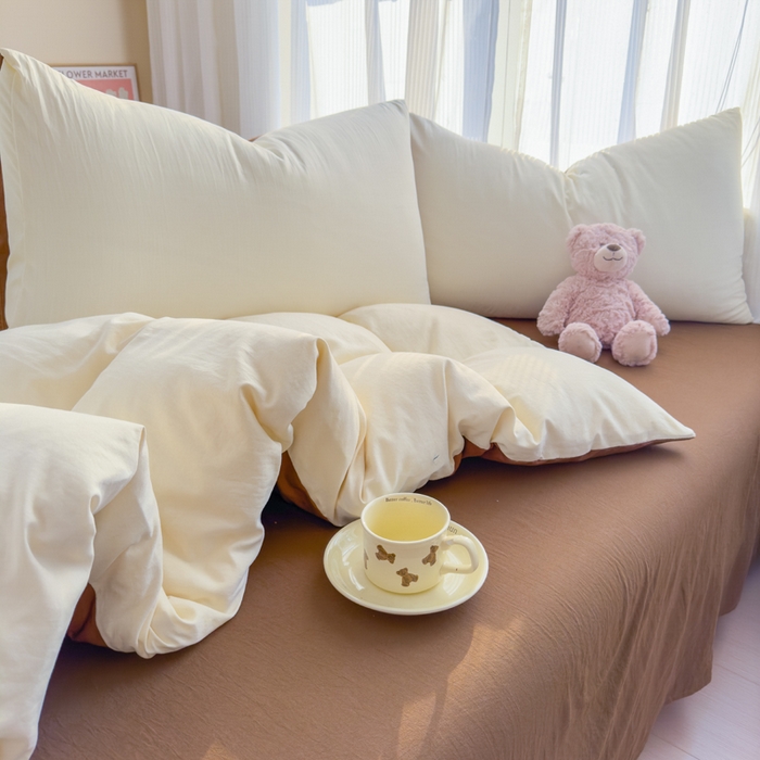 91家纺网 家纺一手货源 找家纺 优佳优品 2024新款亲肤水洗棉纯色四件套莫卡维尼