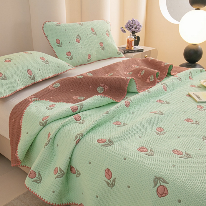 91家纺网 家纺一手货源 找家纺 手艺人2025新款A类宝宝四季全棉提花双面可铺盖床盖榻榻米炕盖炕垫盖毯AC01-AC10 AC01绿