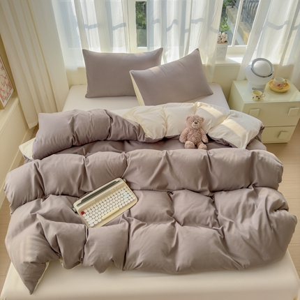 优佳优品 2024新款亲肤水洗棉纯色四件套可可奶黄