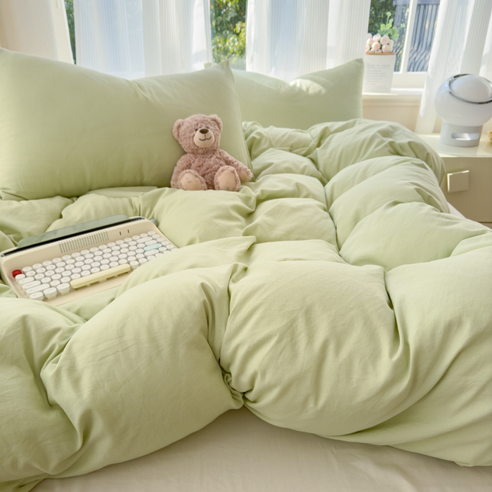 91家纺网 家纺一手货源 找家纺 （总）优佳优品 2024新款亲肤水洗棉纯色四件套