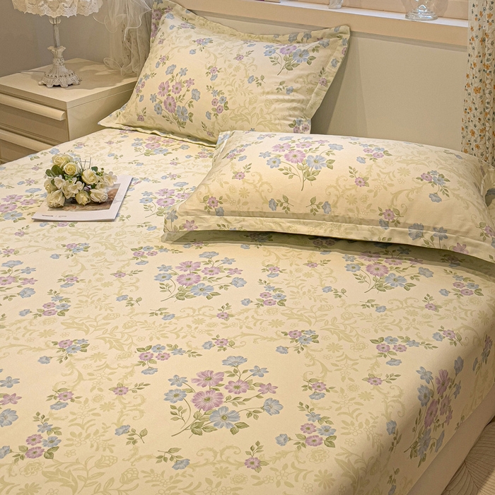 91家纺网 家纺一手货源 找家纺 2025春夏新款全棉花卉系列印花单床笠 岸边花语