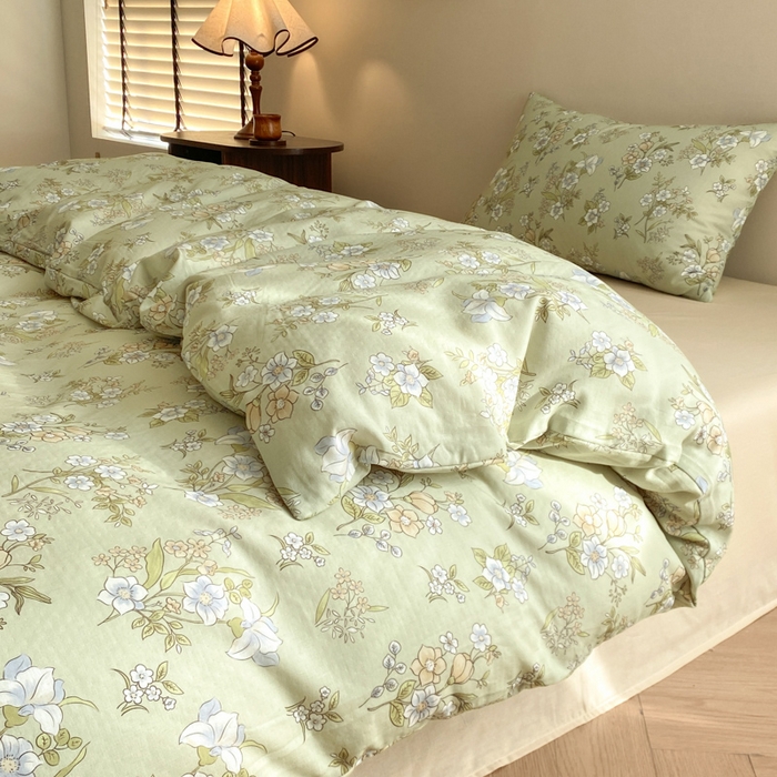 91家纺网 家纺一手货源 找家纺 2025新款A类母婴级有氧全棉纯棉双层纱纯棉印花四件套 场景一 乐枝