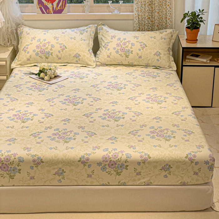 91家纺网 家纺一手货源 找家纺 2025春夏新款全棉花卉系列印花单床笠 岸边花语