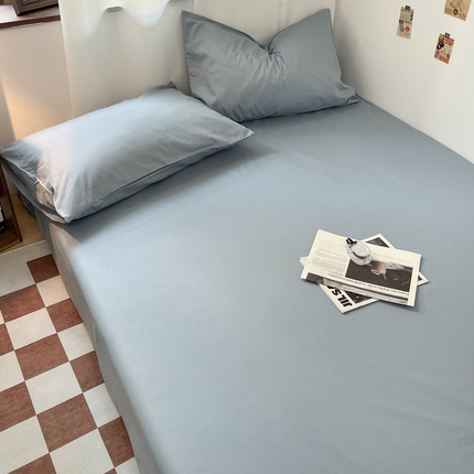 91家纺网 家纺一手货源 找家纺 2025新款40长绒棉ins美拉德色系纯色全棉单品四件套床笠四件套系列--单床单 天空蓝