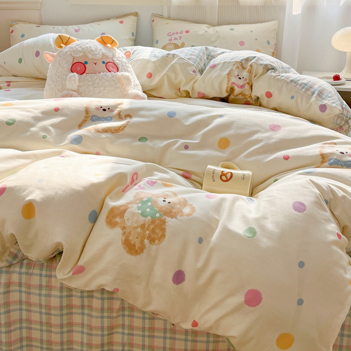 91家纺网 家纺一手货源 找家纺 西引力 2025开春新款全棉印花四件套单被套系列 假日小狗