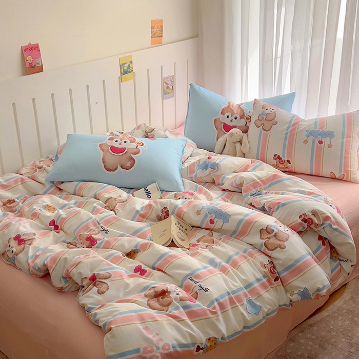 91家纺网 家纺一手货源 找家纺 春光里 2025新款水洗棉印花系列四件套 小兔软团