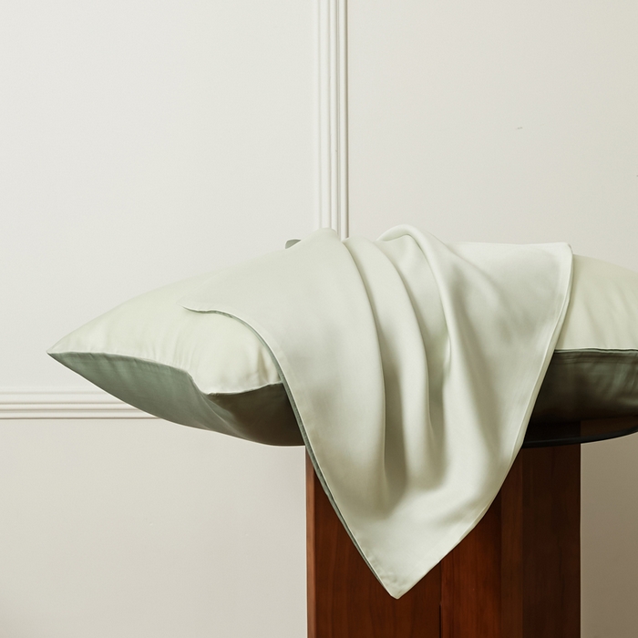 91家纺网 家纺一手货源 找家纺 EH家居 2025春夏天丝纯色单枕套 薄荷奶绿+格林绿