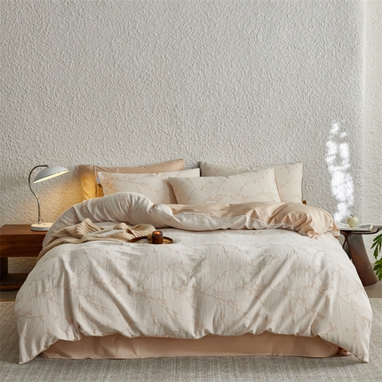 凯磊家纺 2025新款色织提花双层纱四件套 枝繁叶茂-卡其