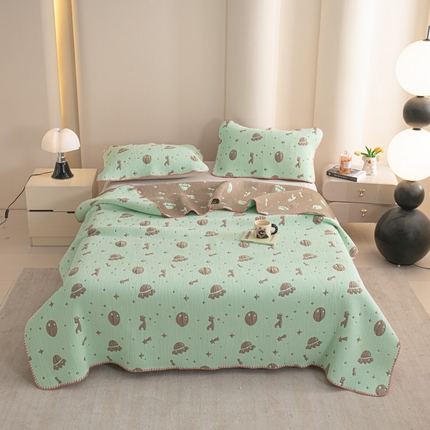 手艺人2025新款A类宝宝四季全棉提花双面可铺盖床盖榻榻米炕盖炕垫盖毯AC01-AC10 AC07绿