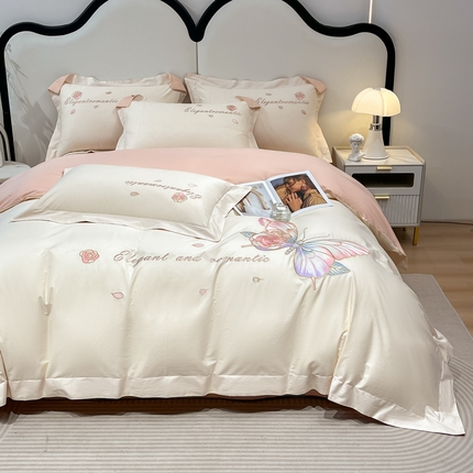 91家纺网 家纺一手货源 找家纺 （总）桃园 2025新款纯棉全棉长绒棉刺绣绣花四件套蝶影系列（高端礼盒 ）