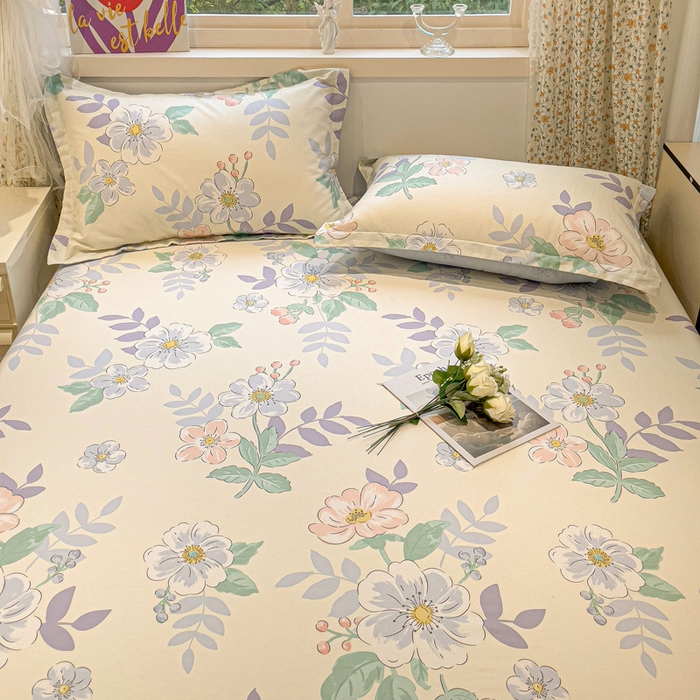 91家纺网 家纺一手货源 找家纺 2025春夏新款全棉花卉系列印花单床笠 花漾星辰