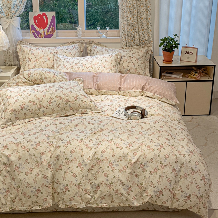 91家纺网 家纺一手货源 找家纺 2025春夏新款全棉花卉系列印花四件套 露丝