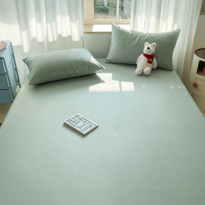 91家纺网 家纺一手货源 找家纺 泽西家纺+V17798841158发大图 2025新款A类全棉13376单品床单 豆绿