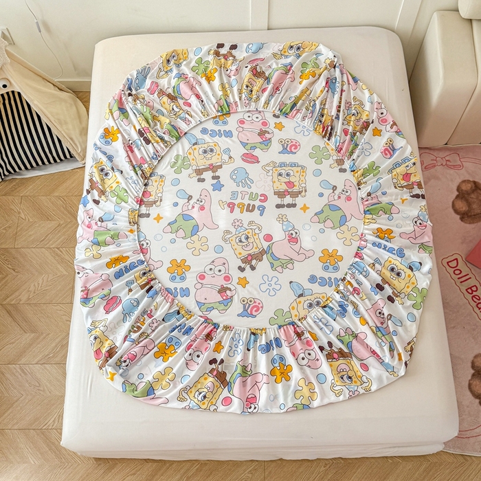 91家纺网 家纺一手货源 找家纺 温眠 2025新款A类亲肤水洗棉可爱卡通印花床笠 海绵伙伴