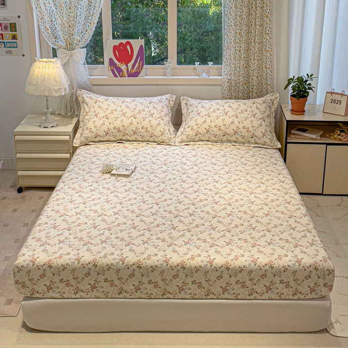 91家纺网 家纺一手货源 找家纺 2025春夏新款全棉花卉系列印花单床笠 露丝