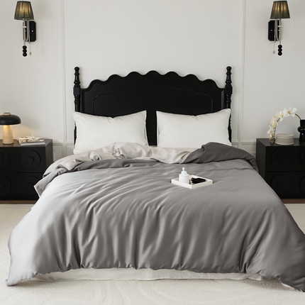 91家纺网 家纺一手货源 找家纺 EH家居 2025春夏天丝纯色单被套 巴黎灰+光泽灰